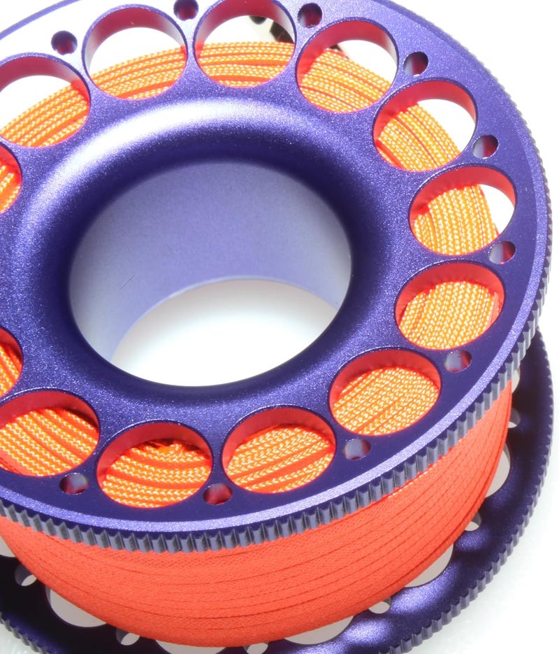 DiveTec 98FT SCUBA DIVING REEL – Aluminum Spool with Dual-Ended Snap, Vibrant Orange Anti-Twist Nylon Line, Large Center Opening & Hanging Buckle for Wreck/Reef Diving (PURPLE) - Image 4